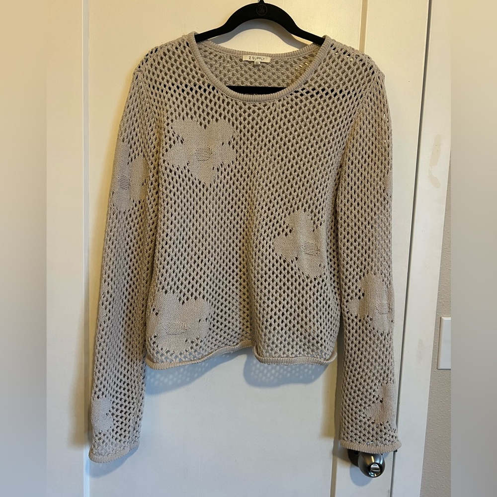 Z Supply Taupe Open-Knit Sweater